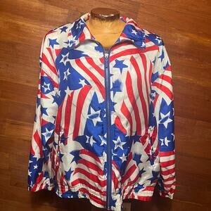 VINTAGE 90s American Flag Silk Windbreaker Size Medium Mureli Patriotic